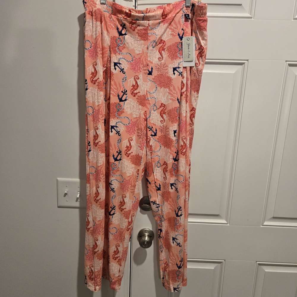 Yarn & Sea Coral and Navy Patterned Pants Nautical